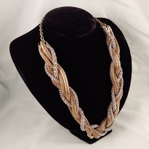 Gold and Silver Metal Braid Weave Necklace Weave Braided 5 Strands 24"-27"